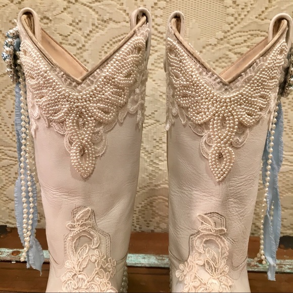 White Leather Bridal Bling Custom Cowgirl Boots 6M - Picture 6 of 10